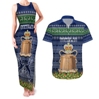 Tokelau Christmas Couples Matching Tank Maxi Dress and Hawaiian Shirt Coat of Arms and Map Beautiful Merry Xmas Snowflake LT03 Blue - Polynesian Pride