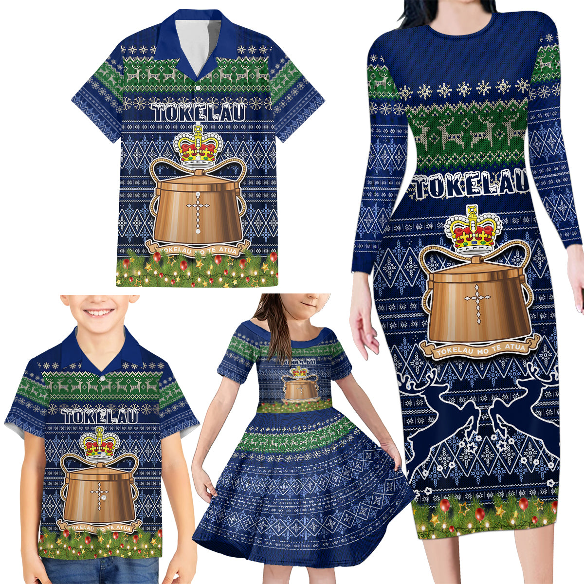 Tokelau Christmas Family Matching Long Sleeve Bodycon Dress and Hawaiian Shirt Coat of Arms and Map Beautiful Merry Xmas Snowflake LT03 - Polynesian Pride