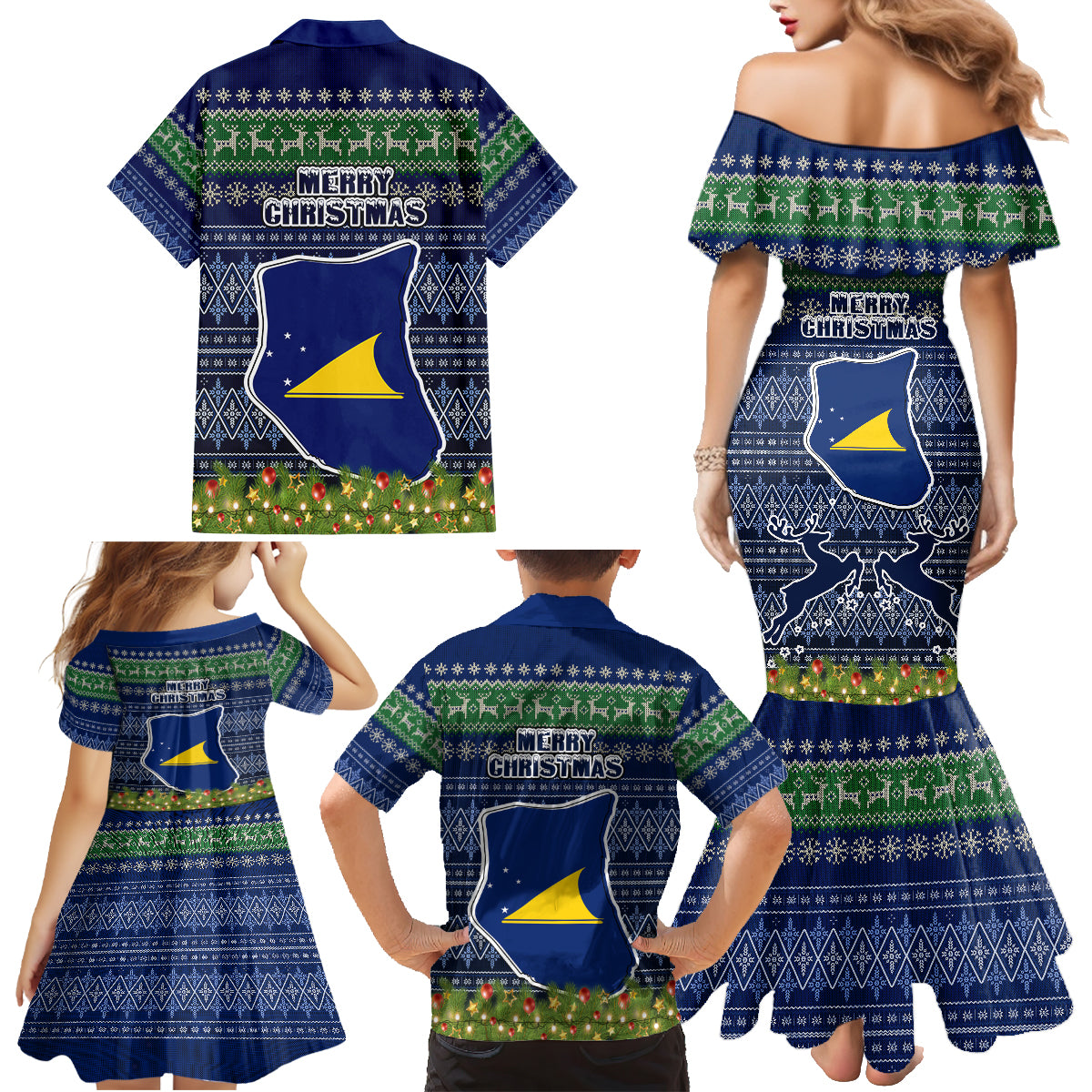 Tokelau Christmas Family Matching Mermaid Dress and Hawaiian Shirt Coat of Arms and Map Beautiful Merry Xmas Snowflake LT03 - Polynesian Pride