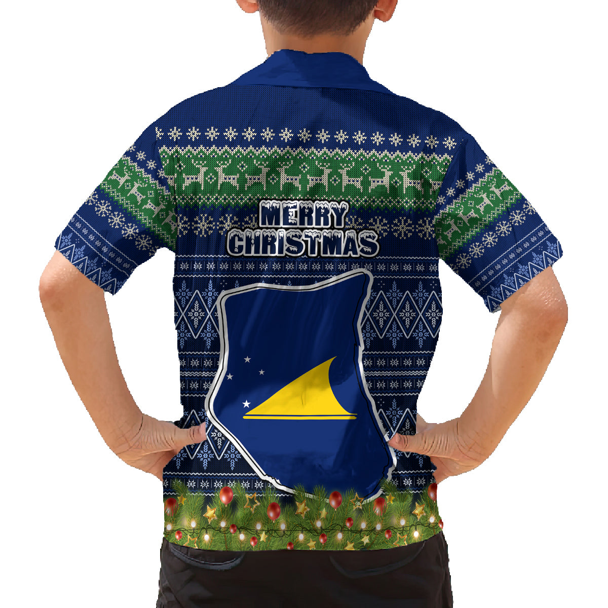 Tokelau Christmas Family Matching Off Shoulder Long Sleeve Dress and Hawaiian Shirt Coat of Arms and Map Beautiful Merry Xmas Snowflake LT03 - Polynesian Pride