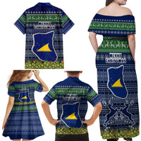 Tokelau Christmas Family Matching Off Shoulder Long Sleeve Dress and Hawaiian Shirt Coat of Arms and Map Beautiful Merry Xmas Snowflake LT03 - Polynesian Pride