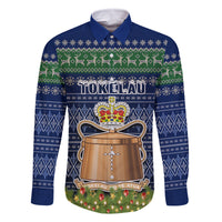 Tokelau Christmas Family Matching Off Shoulder Maxi Dress and Hawaiian Shirt Coat of Arms and Map Beautiful Merry Xmas Snowflake LT03 Dad's Shirt - Short Sleeve Blue - Polynesian Pride