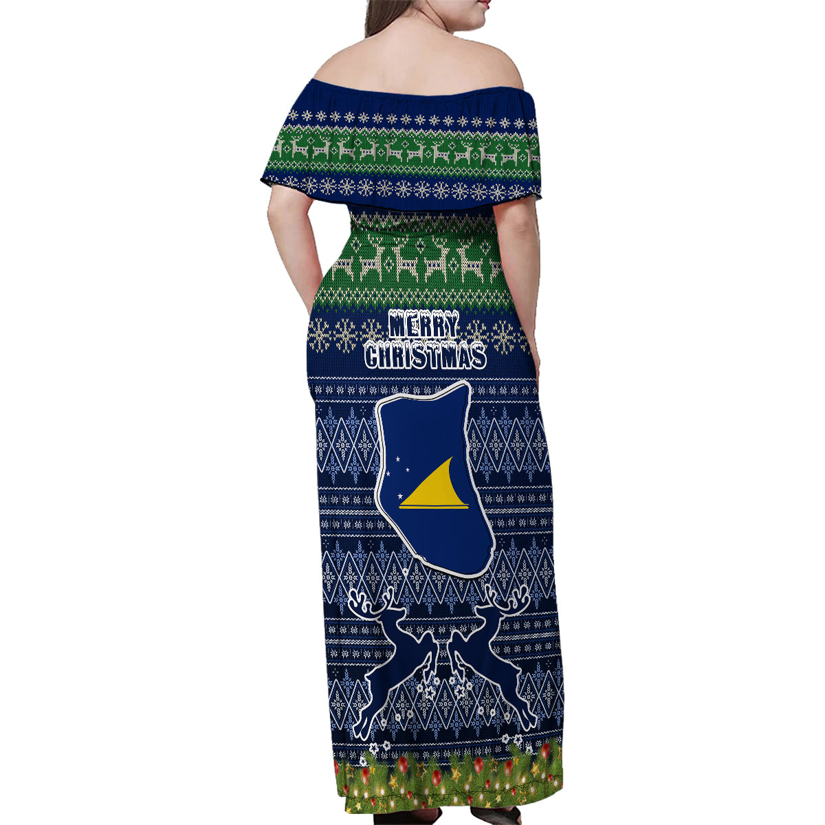 Tokelau Christmas Family Matching Off Shoulder Maxi Dress and Hawaiian Shirt Coat of Arms and Map Beautiful Merry Xmas Snowflake LT03 - Polynesian Pride