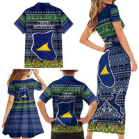 Tokelau Christmas Family Matching Short Sleeve Bodycon Dress and Hawaiian Shirt Coat of Arms and Map Beautiful Merry Xmas Snowflake LT03 - Polynesian Pride