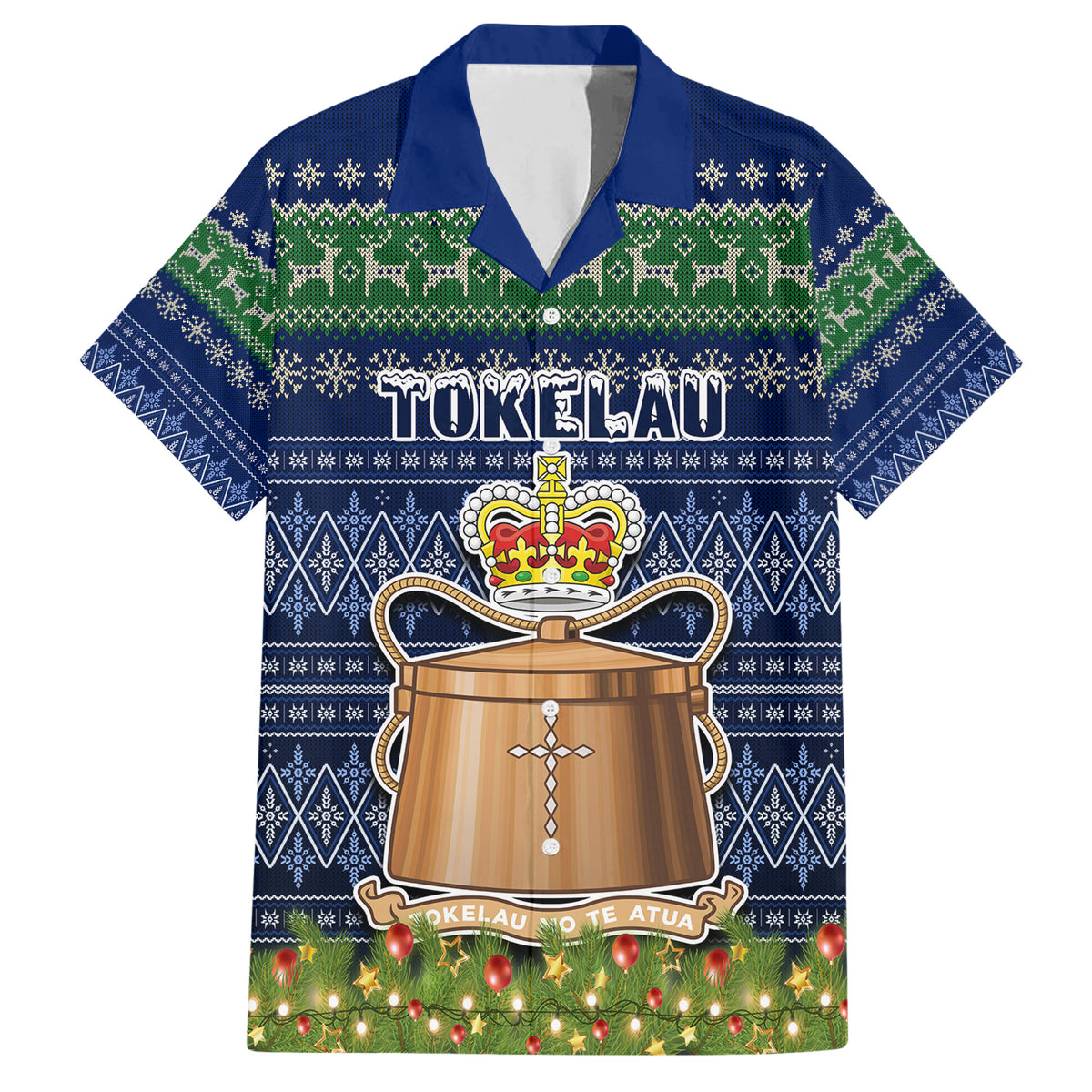 Tokelau Christmas Family Matching Short Sleeve Bodycon Dress and Hawaiian Shirt Coat of Arms and Map Beautiful Merry Xmas Snowflake LT03 Dad's Shirt - Short Sleeve Blue - Polynesian Pride