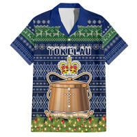 Tokelau Christmas Family Matching Short Sleeve Bodycon Dress and Hawaiian Shirt Coat of Arms and Map Beautiful Merry Xmas Snowflake LT03 Dad's Shirt - Short Sleeve Blue - Polynesian Pride
