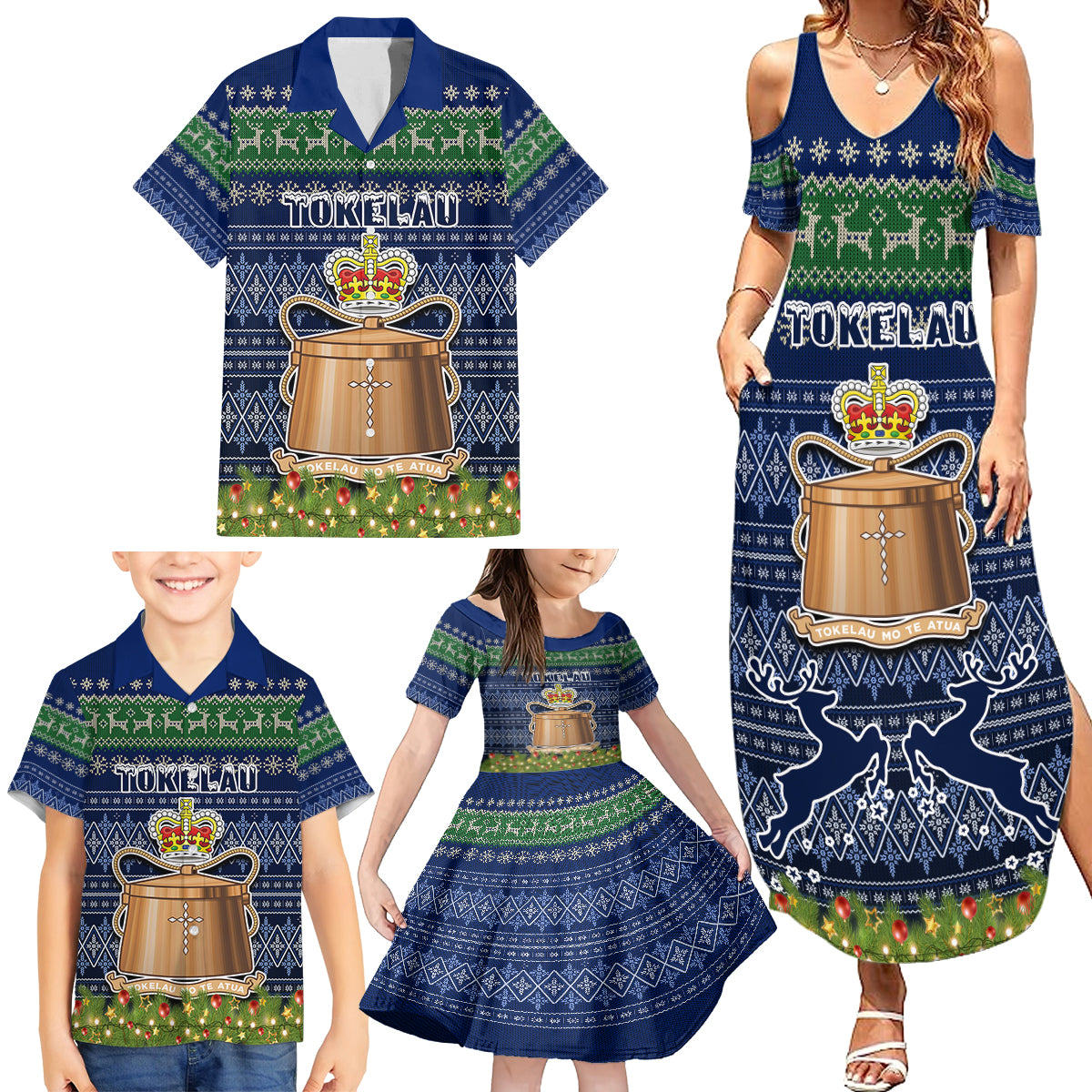 Tokelau Christmas Family Matching Summer Maxi Dress and Hawaiian Shirt Coat of Arms and Map Beautiful Merry Xmas Snowflake LT03 - Polynesian Pride