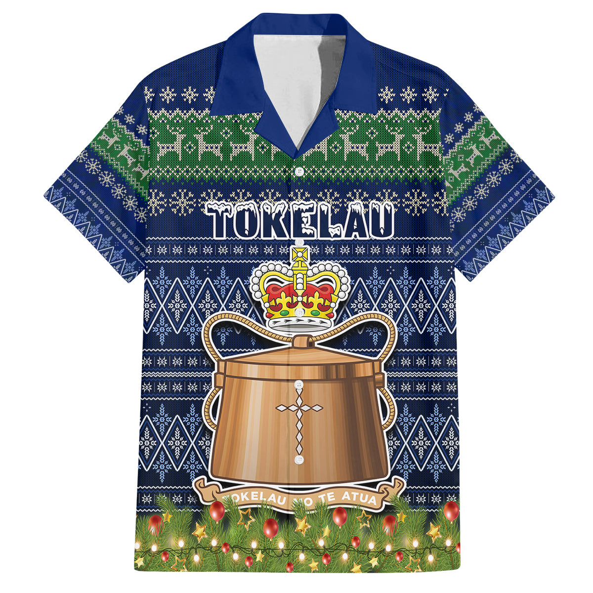 Tokelau Christmas Family Matching Summer Maxi Dress and Hawaiian Shirt Coat of Arms and Map Beautiful Merry Xmas Snowflake LT03 Dad's Shirt - Short Sleeve Blue - Polynesian Pride