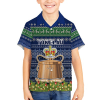 Tokelau Christmas Family Matching Summer Maxi Dress and Hawaiian Shirt Coat of Arms and Map Beautiful Merry Xmas Snowflake LT03 Son's Shirt Blue - Polynesian Pride