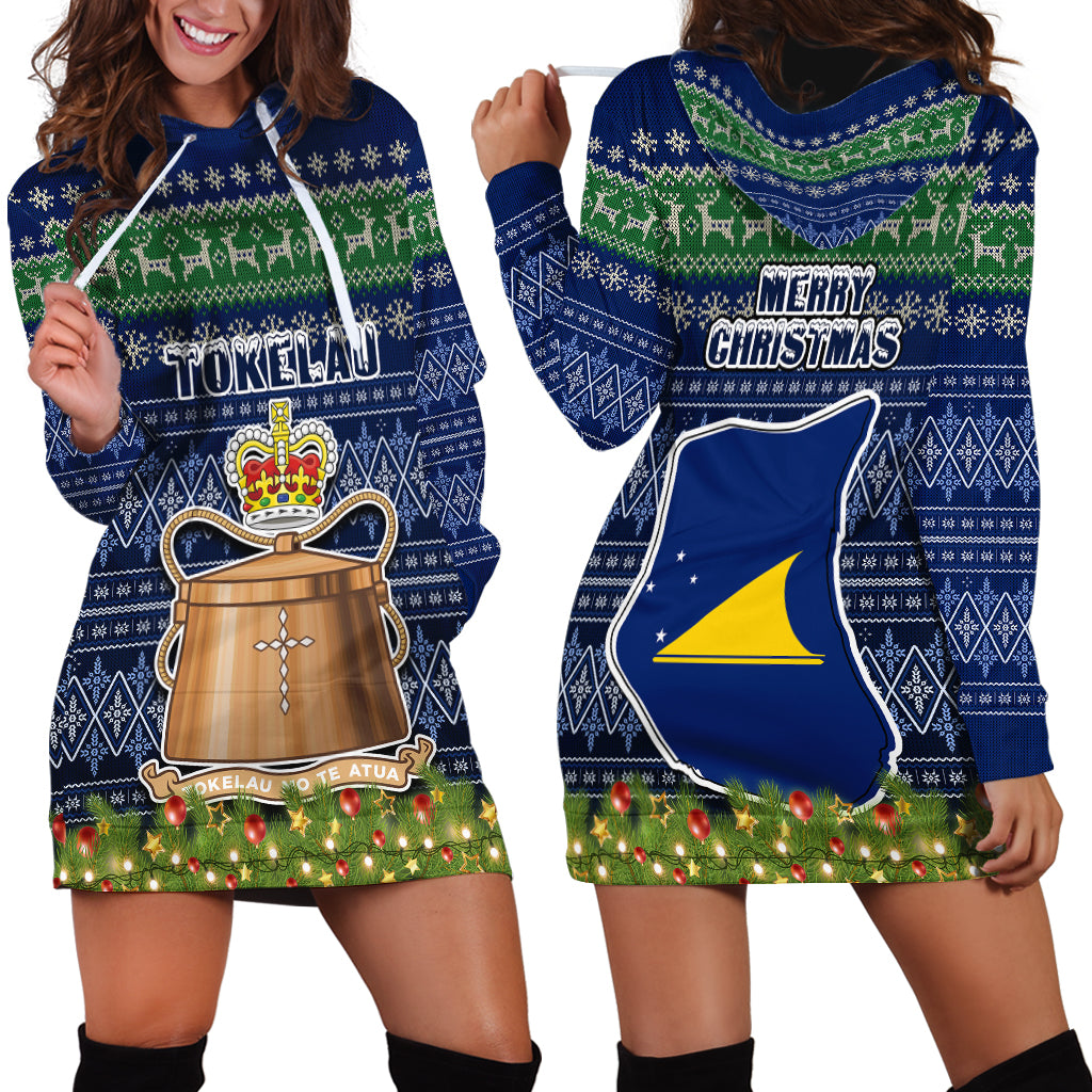 Tokelau Christmas Hoodie Dress Coat of Arms and Map Beautiful Merry Xmas Snowflake LT03 - Polynesian Pride