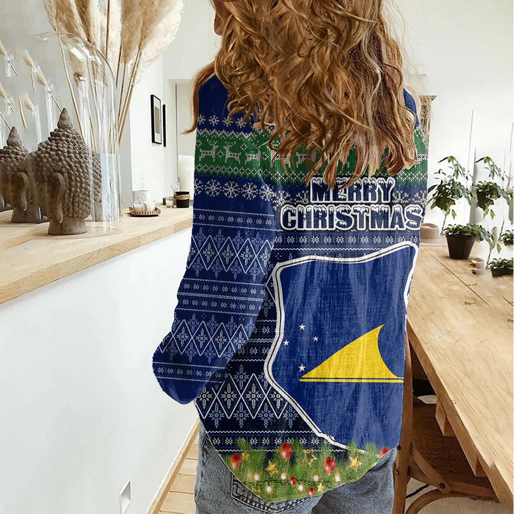 Tokelau Christmas Women Casual Shirt Coat of Arms and Map Beautiful Merry Xmas Snowflake LT03 - Polynesian Pride