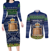 Personalised Tokelau Christmas Couples Matching Long Sleeve Bodycon Dress and Long Sleeve Button Shirts Coat of Arms and Map Beautiful Merry Xmas Snowflake LT03 Blue - Polynesian Pride