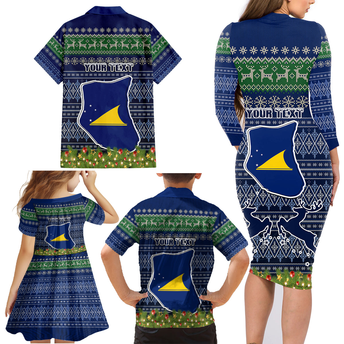 Personalised Tokelau Christmas Family Matching Long Sleeve Bodycon Dress and Hawaiian Shirt Coat of Arms and Map Beautiful Merry Xmas Snowflake LT03 - Polynesian Pride