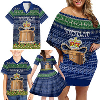 Personalised Tokelau Christmas Family Matching Off Shoulder Short Dress and Hawaiian Shirt Coat of Arms and Map Beautiful Merry Xmas Snowflake LT03 - Polynesian Pride