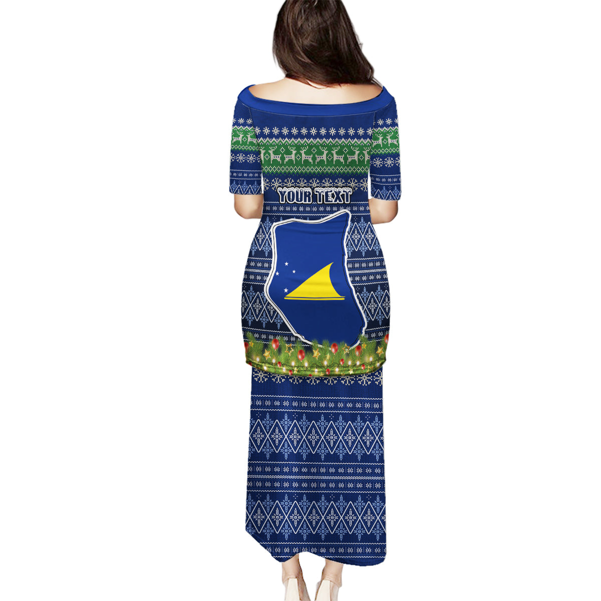 Personalised Tokelau Christmas Family Matching Puletasi Dress and Hawaiian Shirt Coat of Arms and Map Beautiful Merry Xmas Snowflake LT03 - Polynesian Pride