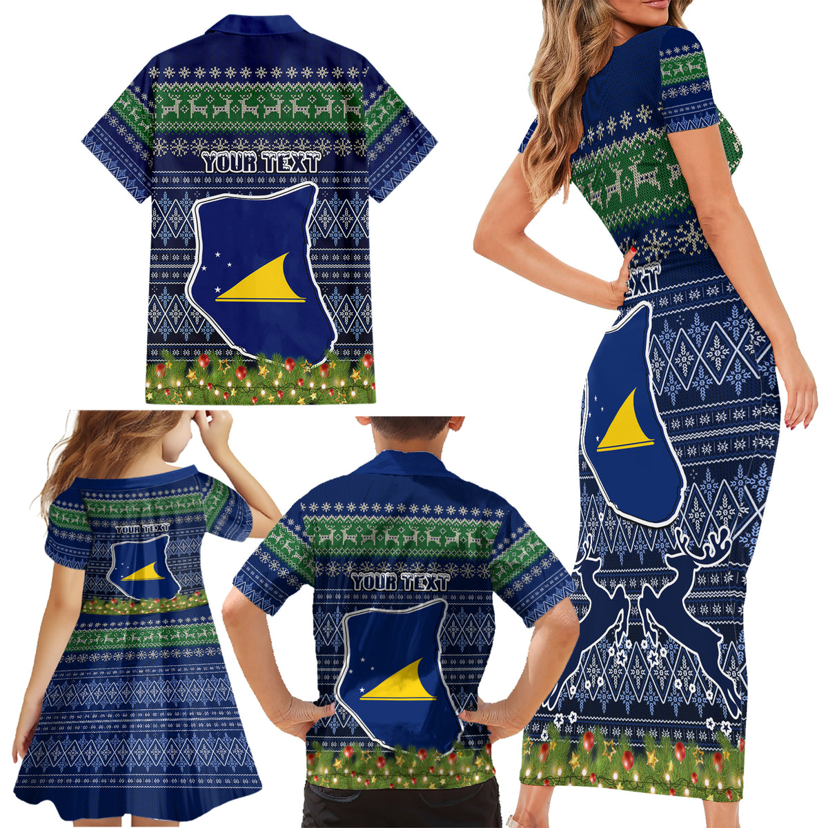 Personalised Tokelau Christmas Family Matching Short Sleeve Bodycon Dress and Hawaiian Shirt Coat of Arms and Map Beautiful Merry Xmas Snowflake LT03 - Polynesian Pride