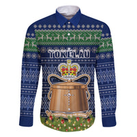 Personalised Tokelau Christmas Family Matching Short Sleeve Bodycon Dress and Hawaiian Shirt Coat of Arms and Map Beautiful Merry Xmas Snowflake LT03 Dad's Shirt - Long Sleeve Blue - Polynesian Pride