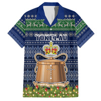 Personalised Tokelau Christmas Family Matching Summer Maxi Dress and Hawaiian Shirt Coat of Arms and Map Beautiful Merry Xmas Snowflake LT03 Dad's Shirt - Short Sleeve Blue - Polynesian Pride