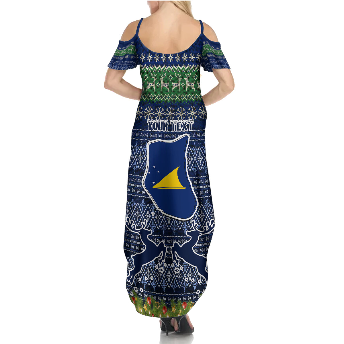 Personalised Tokelau Christmas Family Matching Summer Maxi Dress and Hawaiian Shirt Coat of Arms and Map Beautiful Merry Xmas Snowflake LT03 - Polynesian Pride