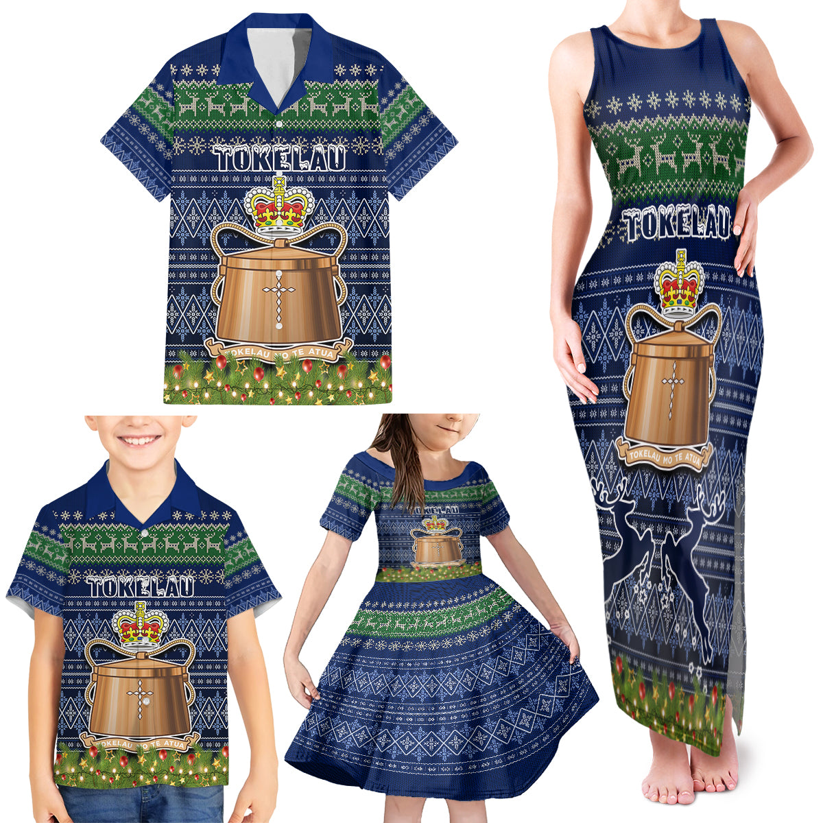 Personalised Tokelau Christmas Family Matching Tank Maxi Dress and Hawaiian Shirt Coat of Arms and Map Beautiful Merry Xmas Snowflake LT03 - Polynesian Pride
