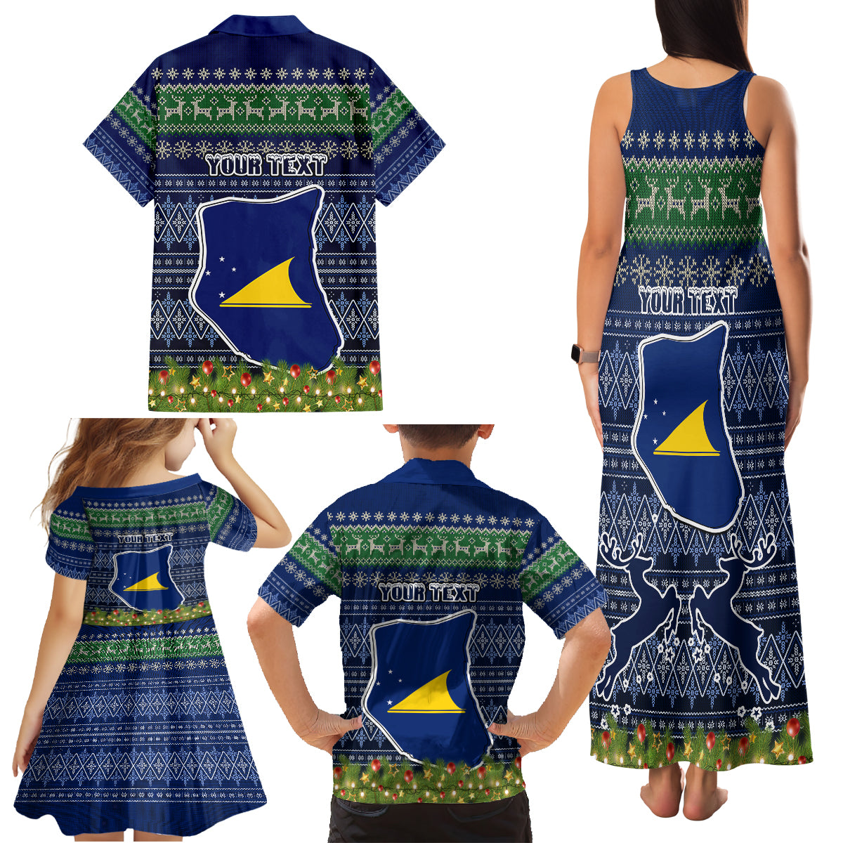 Personalised Tokelau Christmas Family Matching Tank Maxi Dress and Hawaiian Shirt Coat of Arms and Map Beautiful Merry Xmas Snowflake LT03 - Polynesian Pride