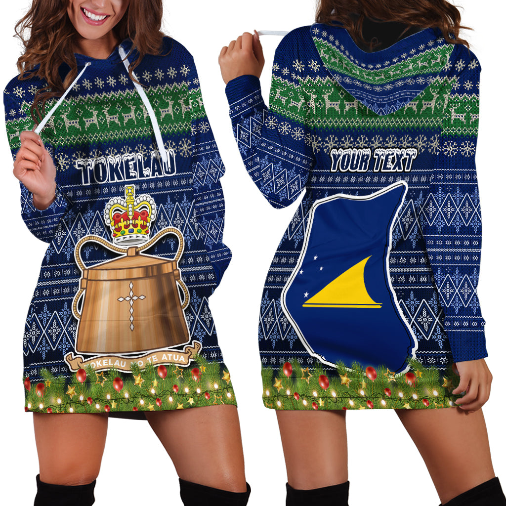 Personalised Tokelau Christmas Hoodie Dress Coat of Arms and Map Beautiful Merry Xmas Snowflake LT03 - Polynesian Pride