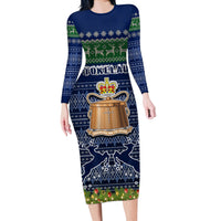 Personalised Tokelau Christmas Long Sleeve Bodycon Dress Coat of Arms and Map Beautiful Merry Xmas Snowflake LT03 Long Dress Blue - Polynesian Pride