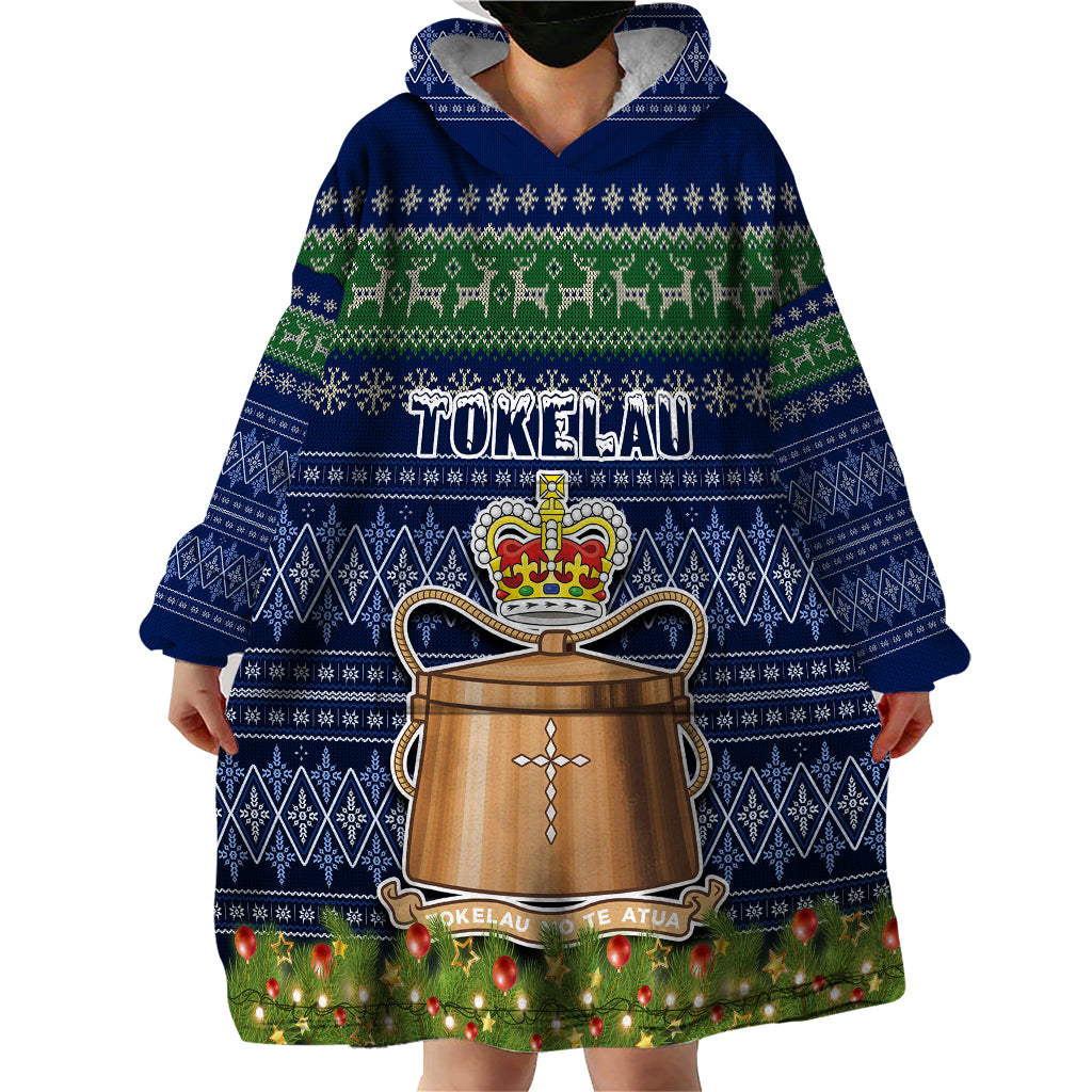 Personalised Tokelau Christmas Wearable Blanket Hoodie Coat of Arms and Map Beautiful Merry Xmas Snowflake LT03 - Polynesian Pride