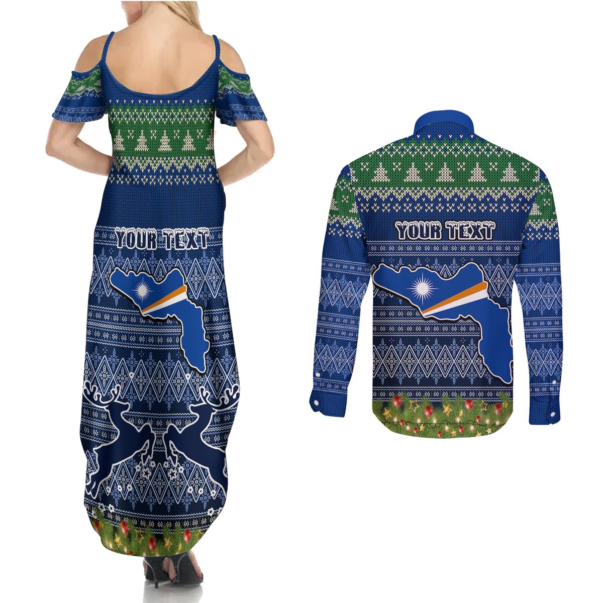 personalised-marshall-islands-christmas-couples-matching-summer-maxi-dress-and-long-sleeve-button-shirts-coat-of-arms-and-map-beautiful-merry-xmas-snowflake