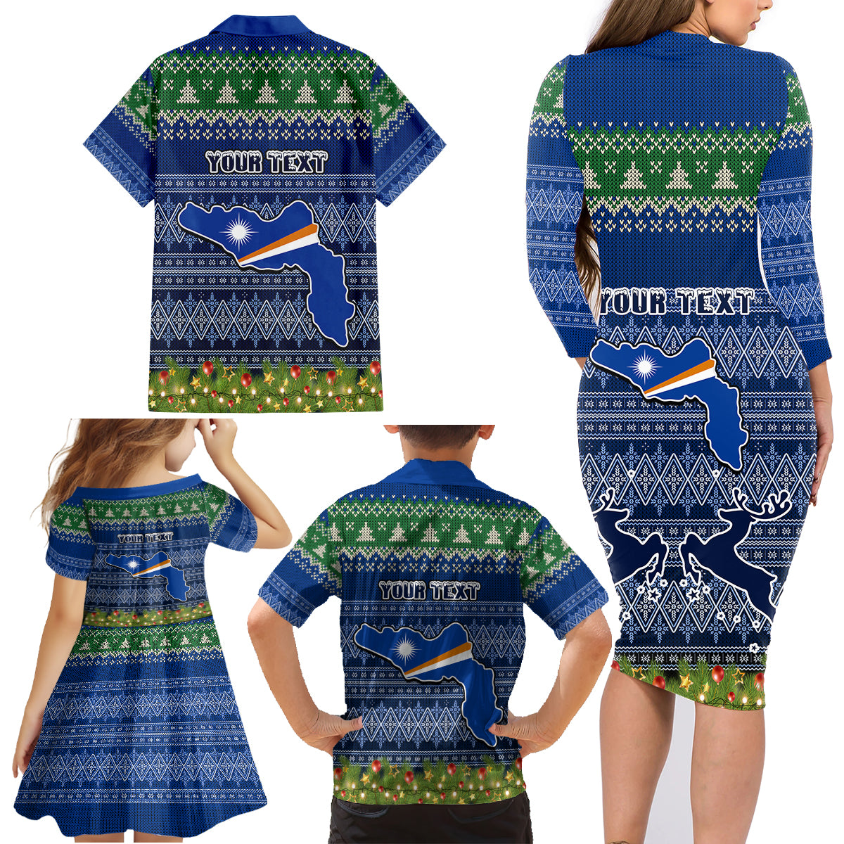 Personalised Marshall Islands Christmas Family Matching Long Sleeve Bodycon Dress and Hawaiian Shirt Coat of Arms and Map Beautiful Merry Xmas Snowflake LT03 - Polynesian Pride