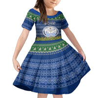 Personalised Marshall Islands Christmas Family Matching Off Shoulder Maxi Dress and Hawaiian Shirt Coat of Arms and Map Beautiful Merry Xmas Snowflake LT03 Daughter's Dress Blue - Polynesian Pride
