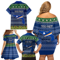 Personalised Marshall Islands Christmas Family Matching Off Shoulder Short Dress and Hawaiian Shirt Coat of Arms and Map Beautiful Merry Xmas Snowflake LT03 - Polynesian Pride