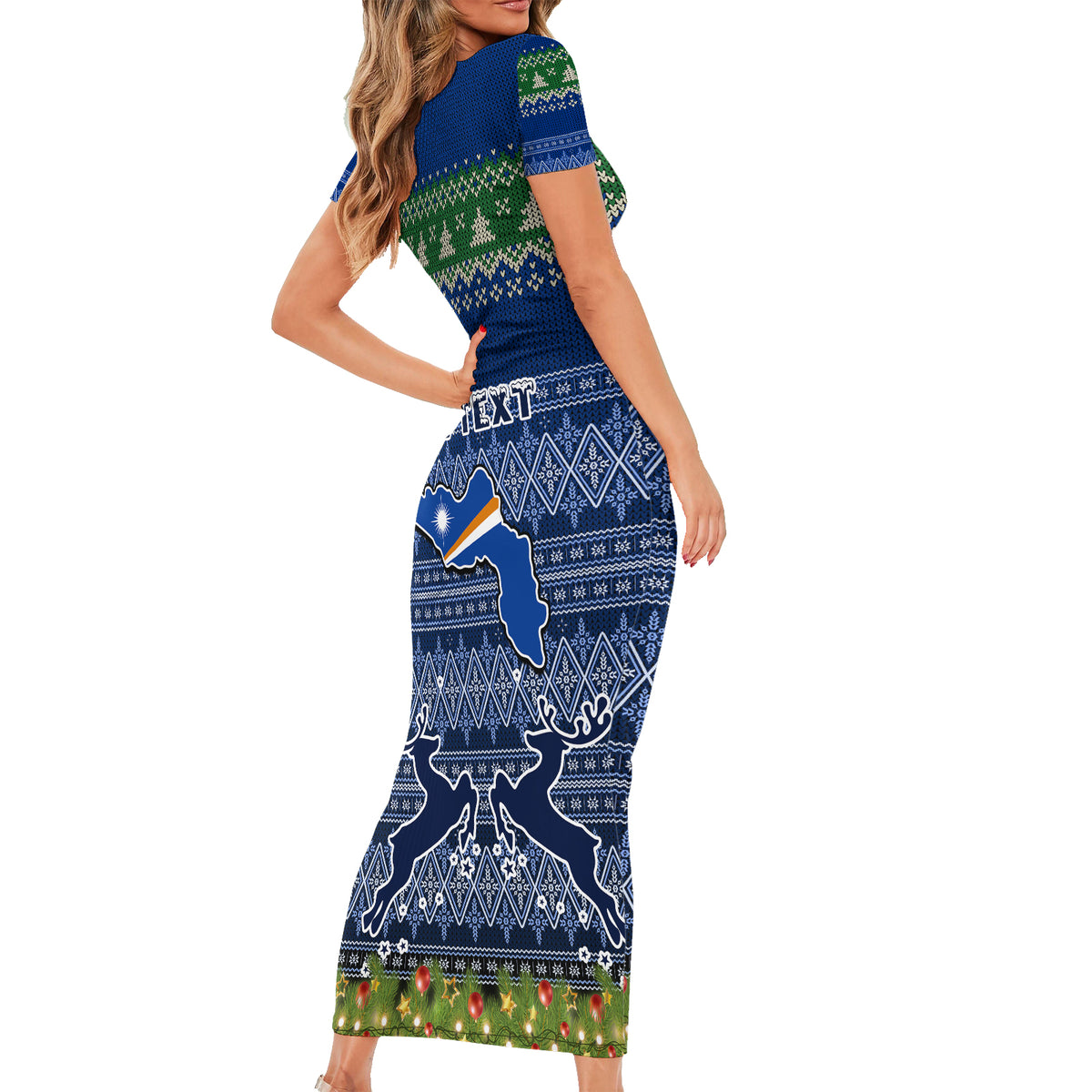Personalised Marshall Islands Christmas Family Matching Short Sleeve Bodycon Dress and Hawaiian Shirt Coat of Arms and Map Beautiful Merry Xmas Snowflake LT03 - Polynesian Pride