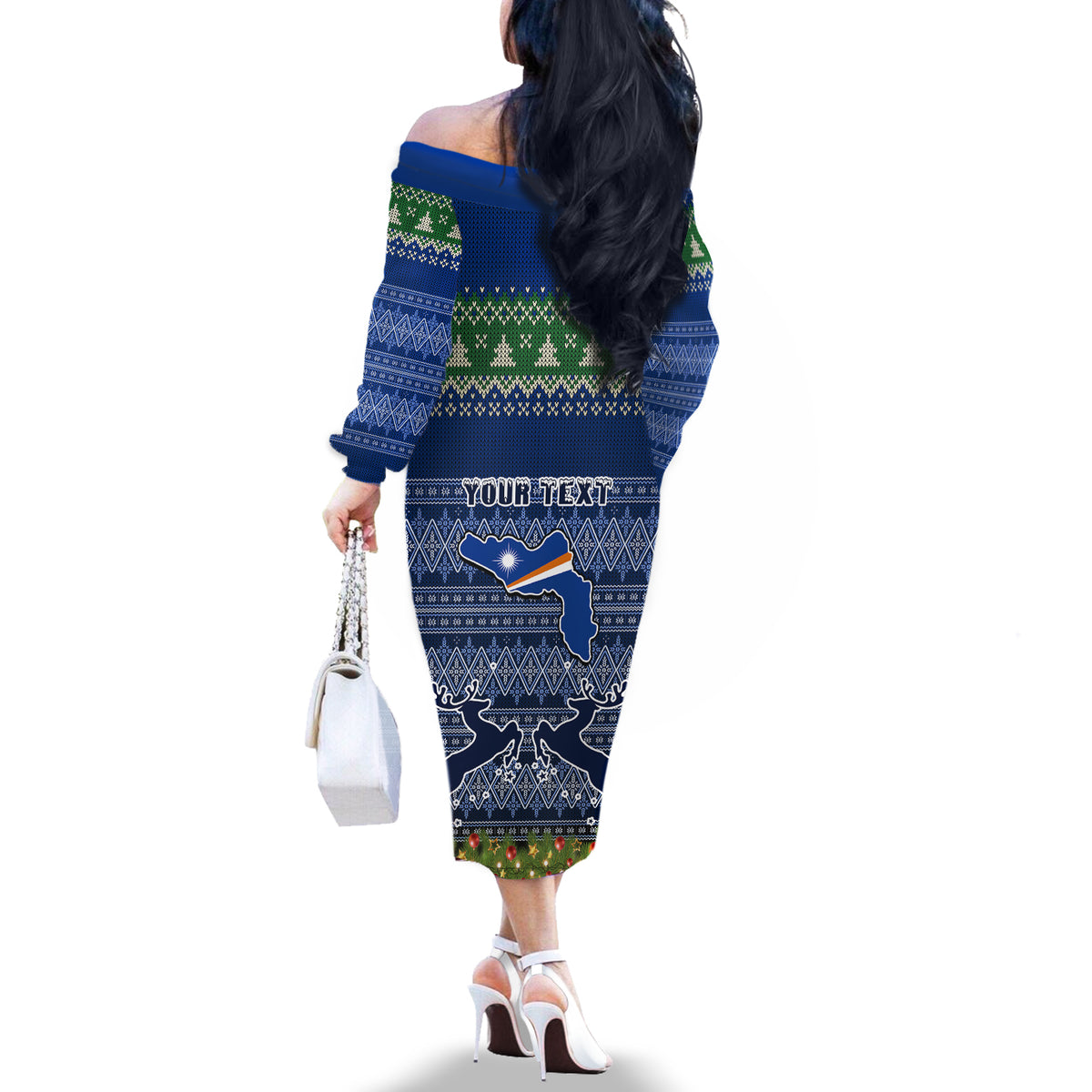 personalised-marshall-islands-christmas-off-the-shoulder-long-sleeve-dress-coat-of-arms-and-map-beautiful-merry-xmas-snowflake