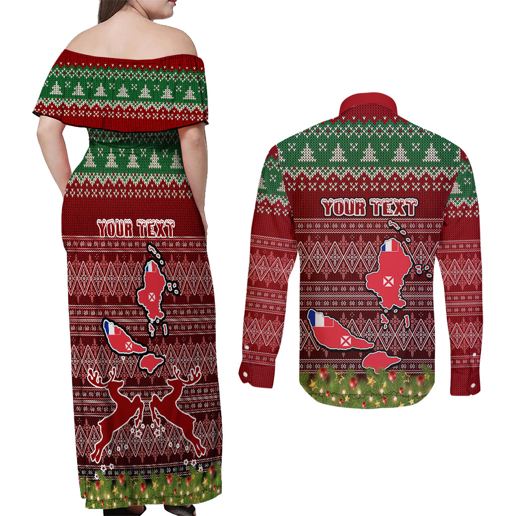 Personalised Wallis and Futuna Christmas Couples Matching Off Shoulder Maxi Dress and Long Sleeve Button Shirts Coat of Arms and Map Beautiful Merry Xmas Snowflake LT03 - Polynesian Pride