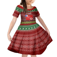 Personalised Wallis and Futuna Christmas Family Matching Long Sleeve Bodycon Dress and Hawaiian Shirt Coat of Arms and Map Beautiful Merry Xmas Snowflake LT03 Daughter's Dress Red - Polynesian Pride