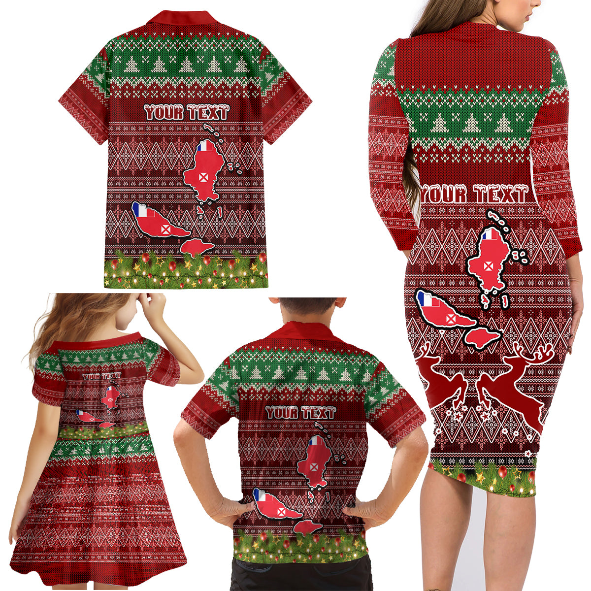Personalised Wallis and Futuna Christmas Family Matching Long Sleeve Bodycon Dress and Hawaiian Shirt Coat of Arms and Map Beautiful Merry Xmas Snowflake LT03 - Polynesian Pride