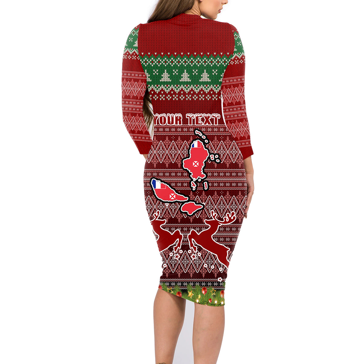 Personalised Wallis and Futuna Christmas Family Matching Long Sleeve Bodycon Dress and Hawaiian Shirt Coat of Arms and Map Beautiful Merry Xmas Snowflake LT03 - Polynesian Pride