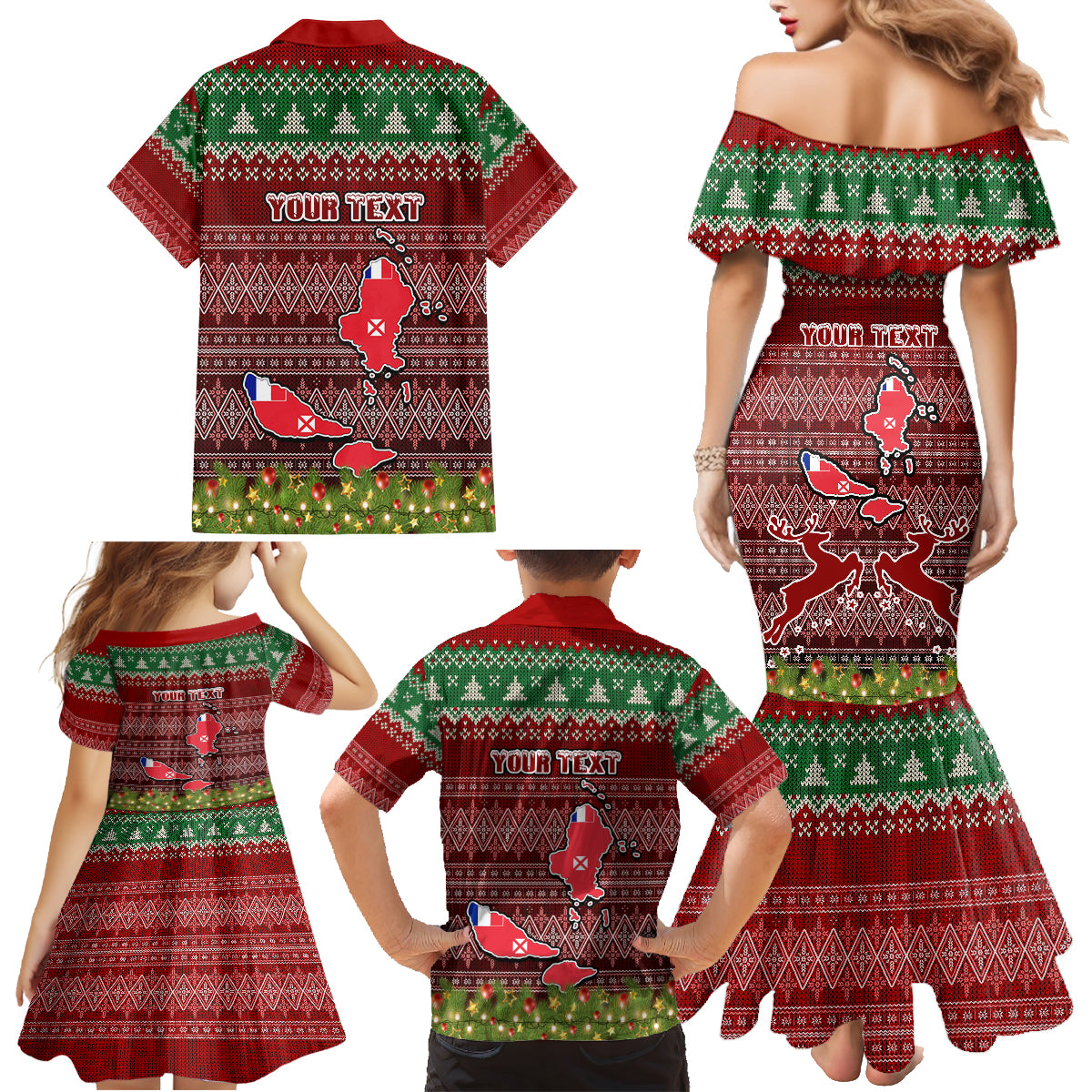 Personalised Wallis and Futuna Christmas Family Matching Mermaid Dress and Hawaiian Shirt Coat of Arms and Map Beautiful Merry Xmas Snowflake LT03 - Polynesian Pride