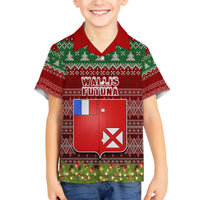 Personalised Wallis and Futuna Christmas Family Matching Off Shoulder Maxi Dress and Hawaiian Shirt Coat of Arms and Map Beautiful Merry Xmas Snowflake LT03 Son's Shirt Red - Polynesian Pride