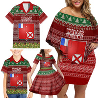 Personalised Wallis and Futuna Christmas Family Matching Off Shoulder Short Dress and Hawaiian Shirt Coat of Arms and Map Beautiful Merry Xmas Snowflake LT03 - Polynesian Pride