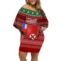 Personalised Wallis and Futuna Christmas Family Matching Off Shoulder Short Dress and Hawaiian Shirt Coat of Arms and Map Beautiful Merry Xmas Snowflake LT03 Mom's Dress Red - Polynesian Pride