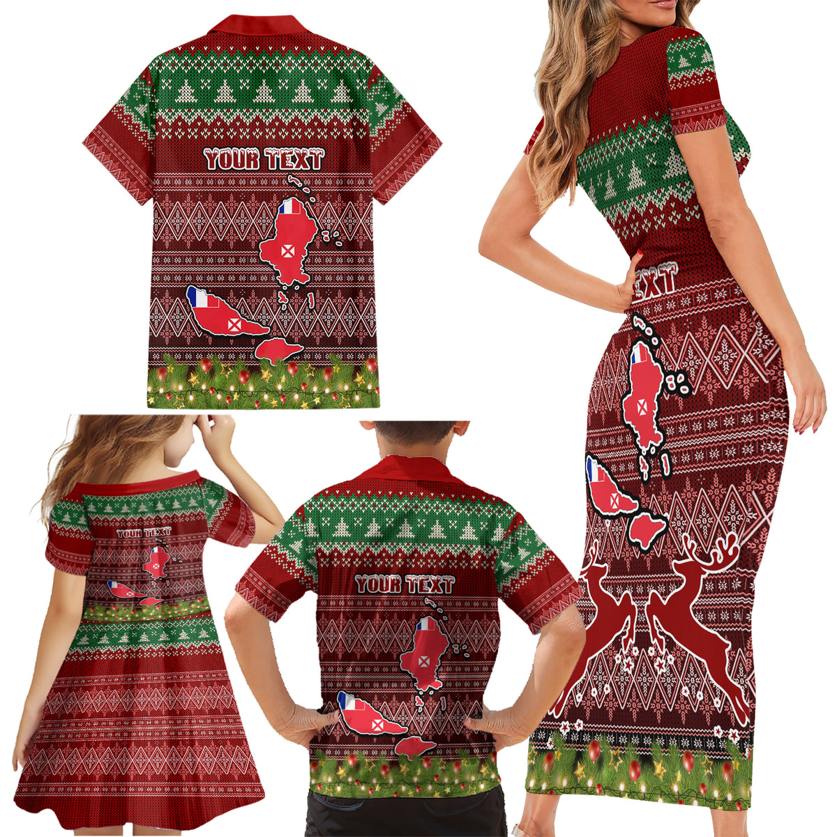Personalised Wallis and Futuna Christmas Family Matching Short Sleeve Bodycon Dress and Hawaiian Shirt Coat of Arms and Map Beautiful Merry Xmas Snowflake LT03 - Polynesian Pride