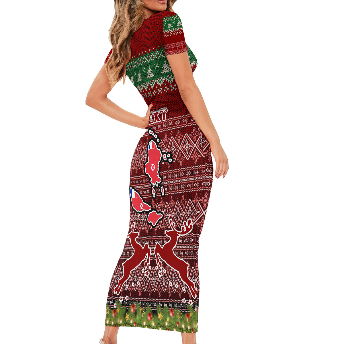 Personalised Wallis and Futuna Christmas Family Matching Short Sleeve Bodycon Dress and Hawaiian Shirt Coat of Arms and Map Beautiful Merry Xmas Snowflake LT03 - Polynesian Pride
