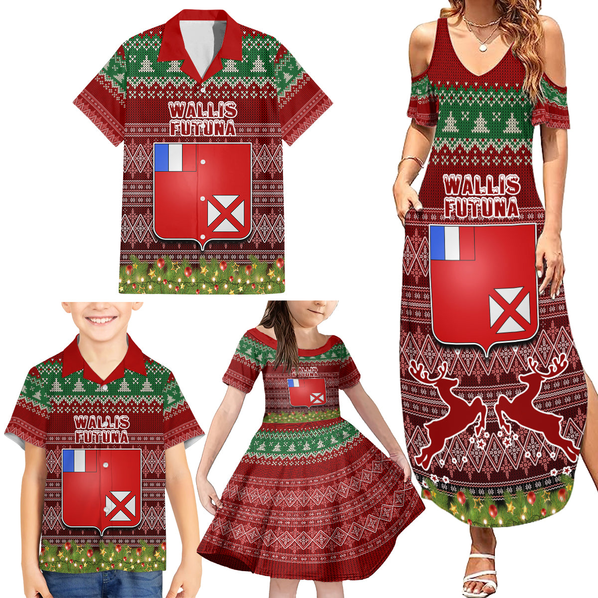 Personalised Wallis and Futuna Christmas Family Matching Summer Maxi Dress and Hawaiian Shirt Coat of Arms and Map Beautiful Merry Xmas Snowflake LT03 - Polynesian Pride