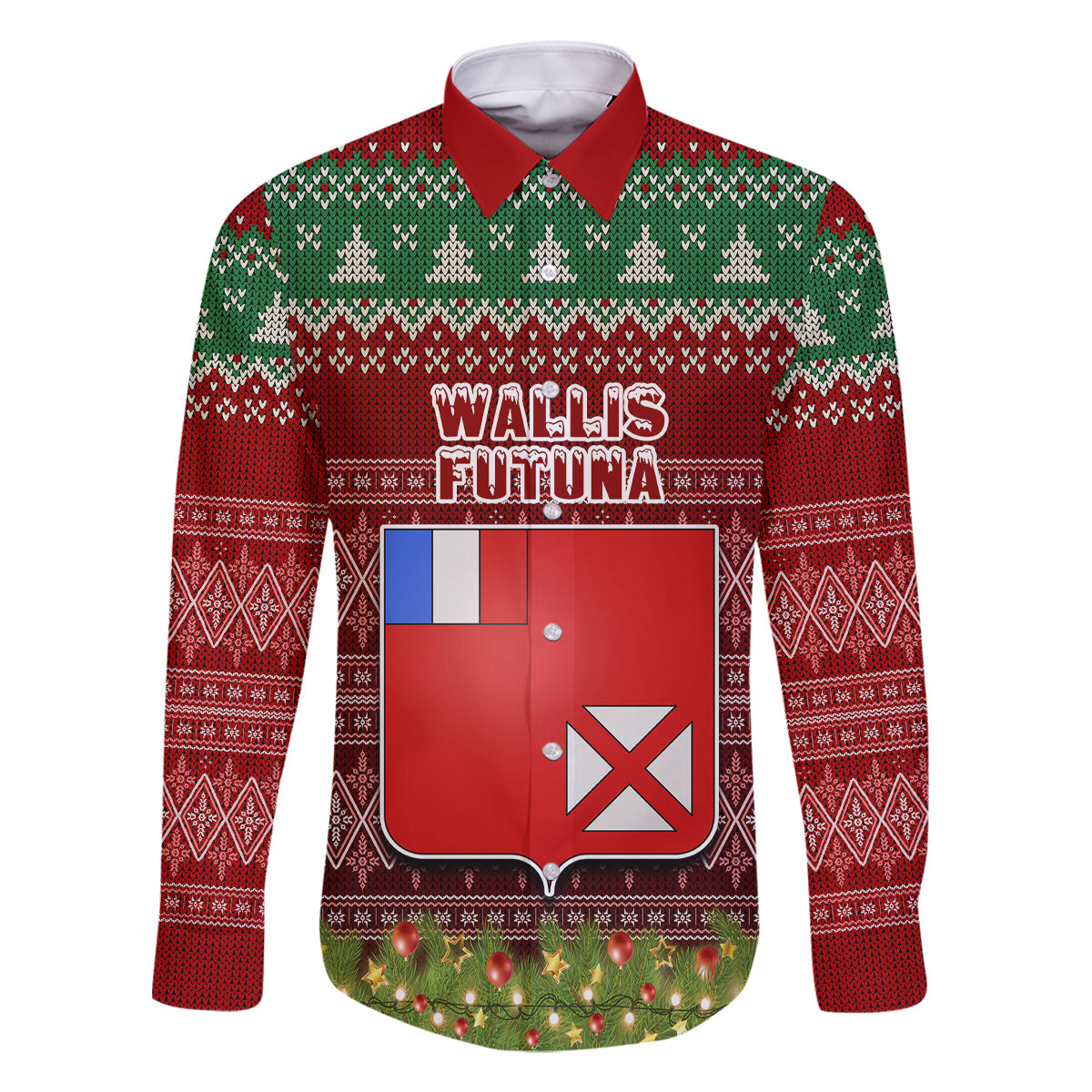 Personalised Wallis and Futuna Christmas Family Matching Summer Maxi Dress and Hawaiian Shirt Coat of Arms and Map Beautiful Merry Xmas Snowflake LT03 Dad's Shirt - Long Sleeve Red - Polynesian Pride