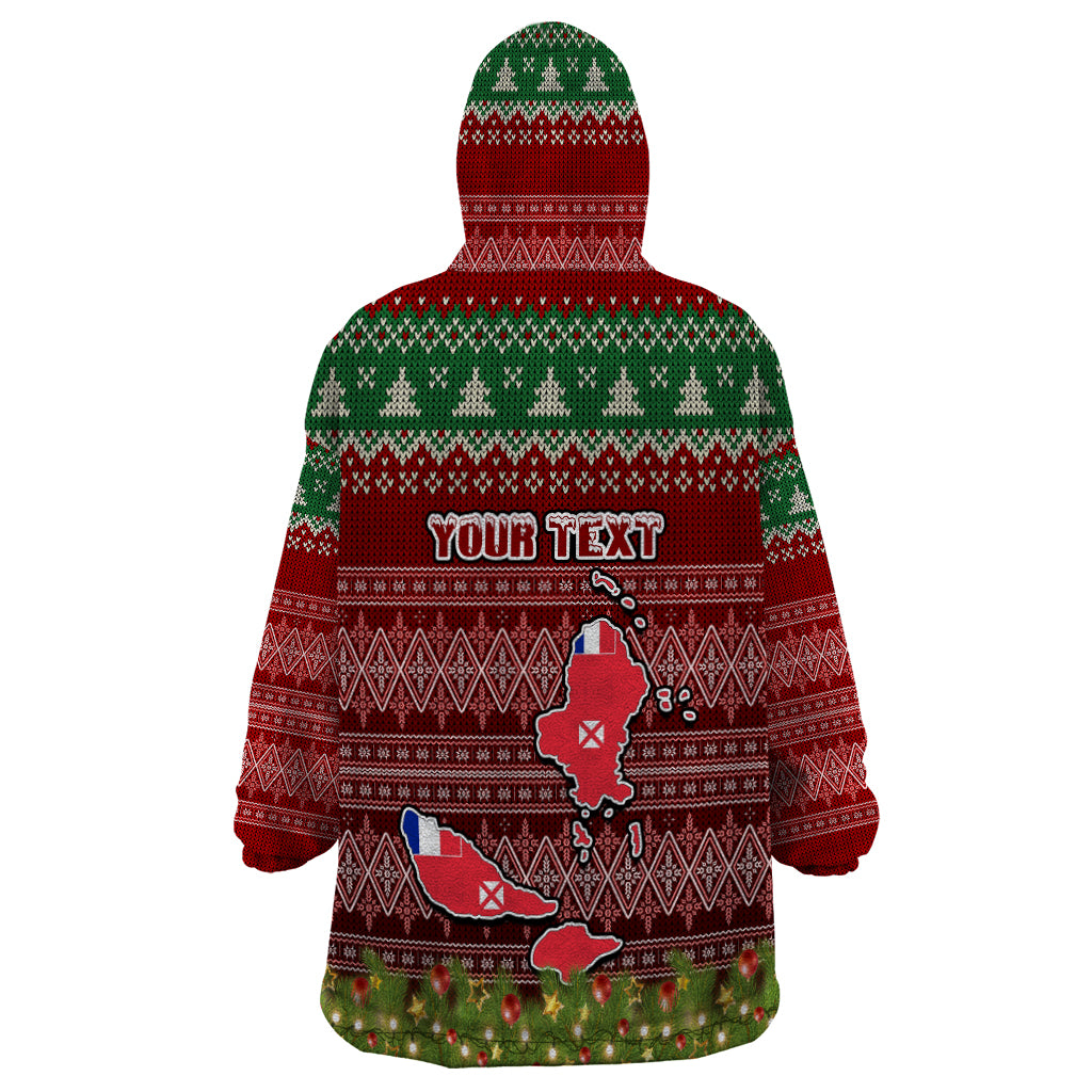 Personalised Wallis and Futuna Christmas Wearable Blanket Hoodie Coat of Arms and Map Beautiful Merry Xmas Snowflake LT03 - Polynesian Pride
