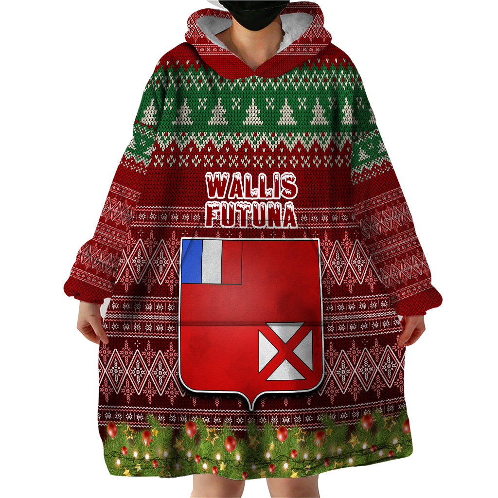 Personalised Wallis and Futuna Christmas Wearable Blanket Hoodie Coat of Arms and Map Beautiful Merry Xmas Snowflake LT03 - Polynesian Pride