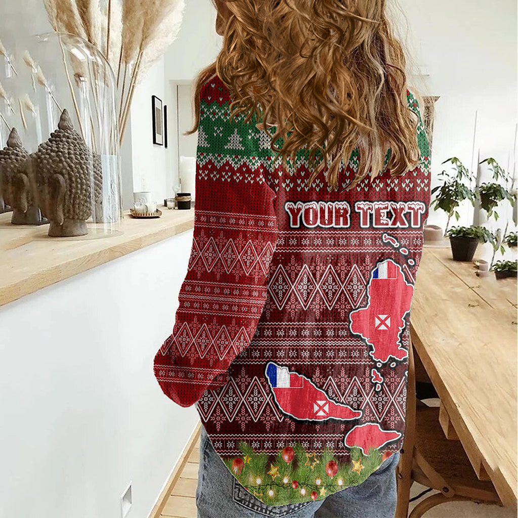 Personalised Wallis and Futuna Christmas Women Casual Shirt Coat of Arms and Map Beautiful Merry Xmas Snowflake LT03 - Polynesian Pride