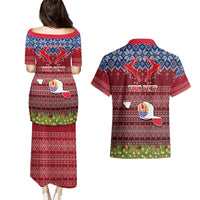 Personalised French Polynesia Christmas Couples Matching Puletasi Dress and Hawaiian Shirt Coat of Arms and Map Beautiful Merry Xmas Snowflake LT03 - Polynesian Pride